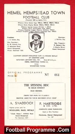 Hemel Hempstead Town v Woodford Town 1961 – League Cup Replay