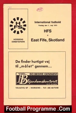 Horsens Forenede Sportsklubber HFS v East Fife 1973 - Denmark - football programme