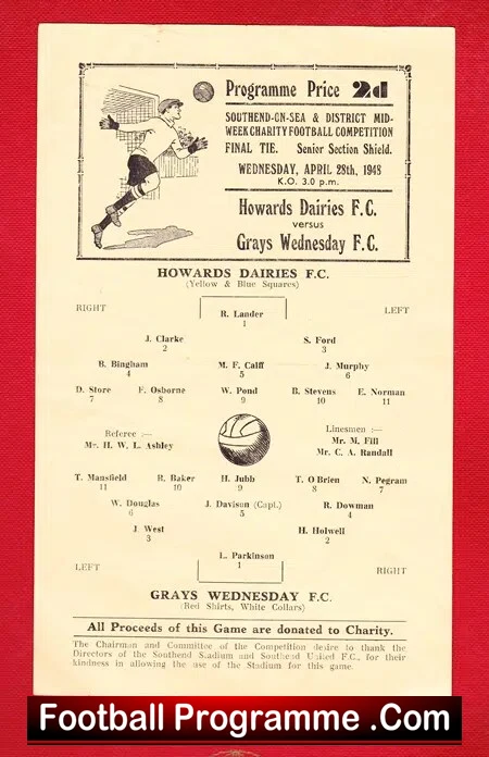Howards Dairies v Grays Wednesday 1948 – Southend On Sea Final