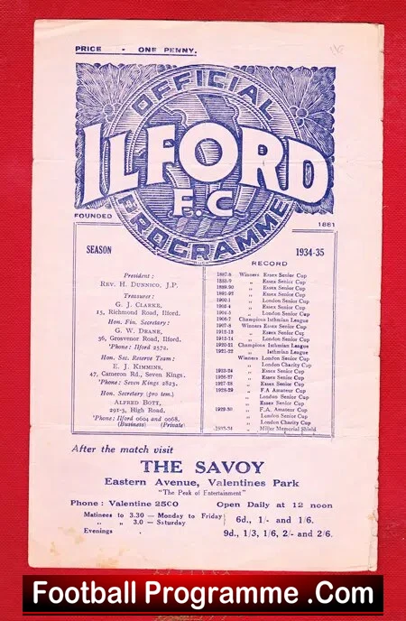 Ilford v Leytonstone 1935 – 1930’s Friendly Match