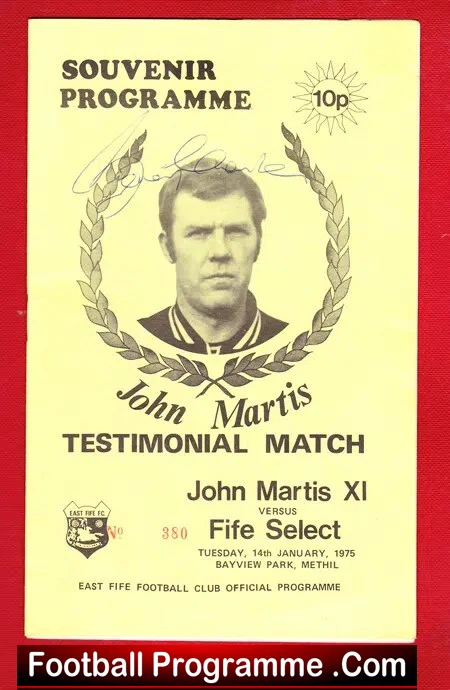 John Martis Testimonial Benefit Match Fife Signed Autograph 1975 B Charlton