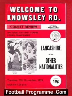 Lancashire Rugby v Other Nationalities 1975 - at St Helens - rugby programme