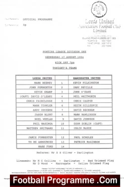 Leeds United v Manchester United 1994 – Reserves David Beckham