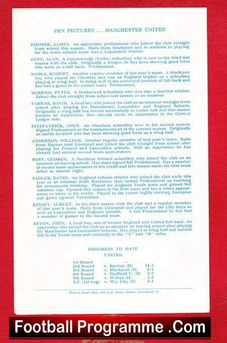 Manchester City v Manchester United 1964 - Youth Cup Semi Final