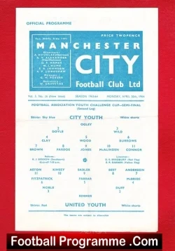 Manchester City v Manchester United 1964 - Youth Cup Semi Final - football programme