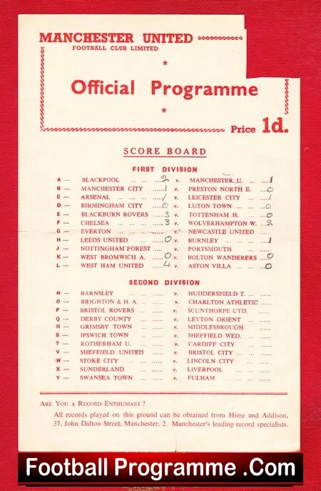 Manchester United v Blackpool 1958 - Reserve Game