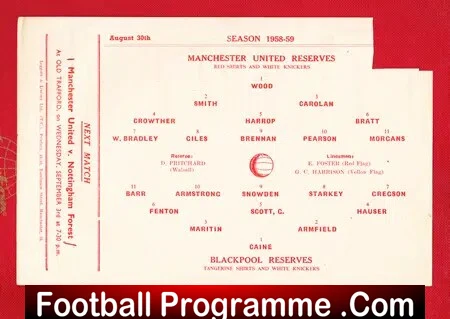 Manchester United v Blackpool 1958 - Reserve Game