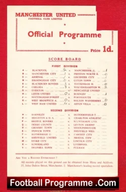 Manchester United v Blackpool 1958 - Reserve Game - football programme