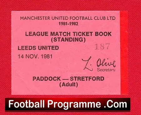Manchester United v Leeds United 1981 – No Match Played – Ticket