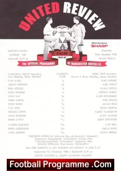 Manchester United v Stoke City 1995 - Reserves David Beckham - football programme