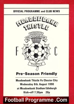 Meadowbank Thistle v Chester City 1990 - Friendly Match - football programme