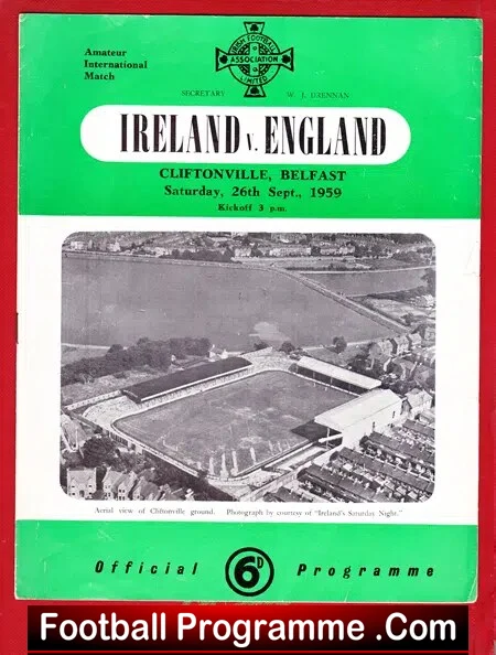 Northern Ireland v England 1959 – Cliftonville Belfast Amateurs