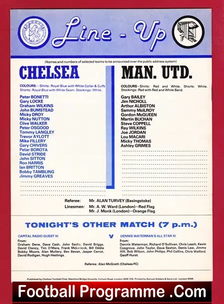 Peter Bonetti Testimonial Benefit Match Chelsea 1979