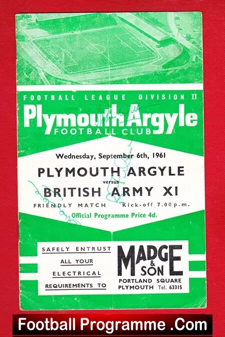 Plymouth Argyle v British Army 1961 – Multi Signed Autographed