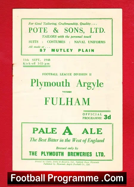 Plymouth Argyle v Fulham 1948