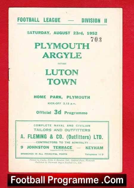 Plymouth Argyle v Luton Town 1952
