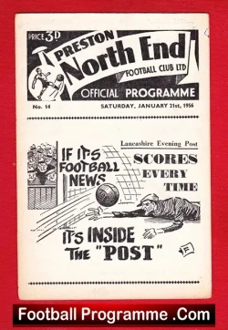 Preston North End v Manchester United 1956 - football programme