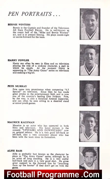 RAF Royal Air Force v TV All Stars 1960 - at Chelmsford City