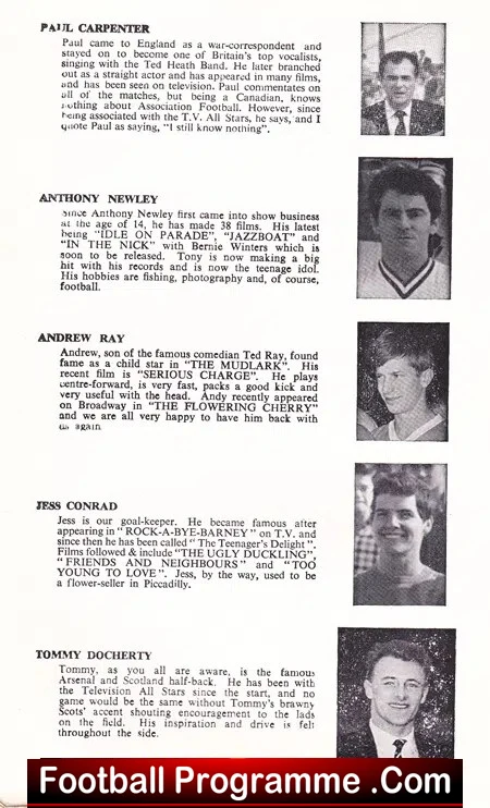 RAF Royal Air Force v TV All Stars 1960 - at Chelmsford City