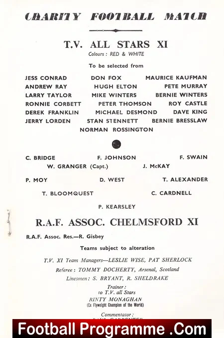 RAF Royal Air Force v TV All Stars 1960 - at Chelmsford City