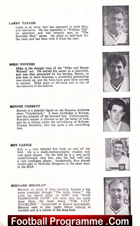 RAF Royal Air Force v TV All Stars 1960 - at Chelmsford City