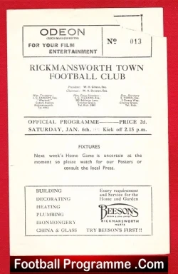 Rickmansworth Town v Berkhamsted Town 1951 – Apsley Charity Cup