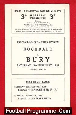 Rochdale v Bury 1959 - football programme