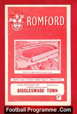 Romford v Biggleswade Town 1962 - Eastern Counties League - football programme