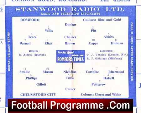 Romford v Chelmsford City 1962 - Southern League Cup