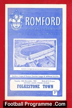 Romford v Folkestone Town 1961 - Southern League - football programme