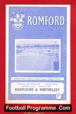 Romford v Gravesend Northfleet 1963 - Southern League - football programme
