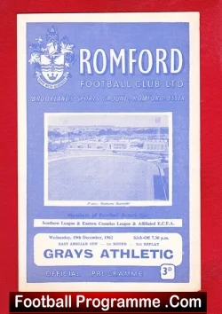 Romford v Grays Athletic 1962 - East Anglia Cup Replay - football programme