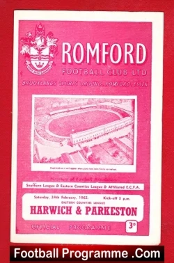 Romford v Harwich Parkeston 1962 - Eastern Counties League - football programme