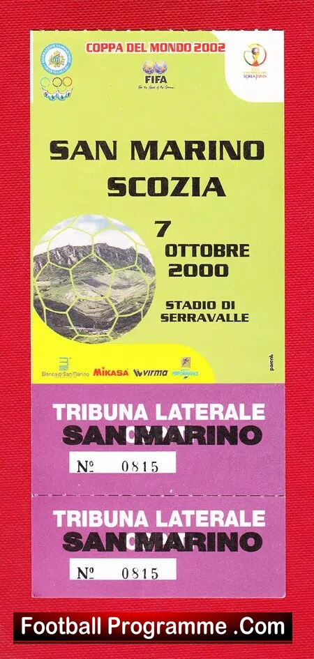 San Marino v Scotland 2000 – Football Ticket – Italy