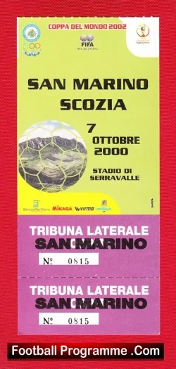San Marino v Scotland 2000 – Football Ticket – Italy