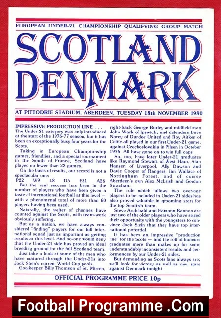 Scotland v Denmark 1980 – European Under 21 at Aberdeen