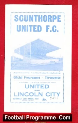 Scunthorpe United v Lincoln City 1961 - football programme