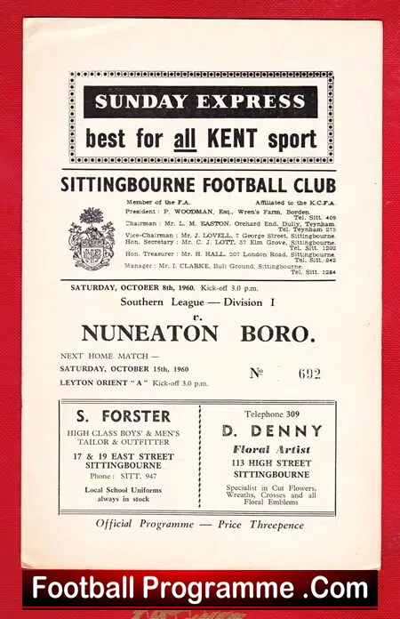 Sittingbourne v Nuneaton Borough 1960