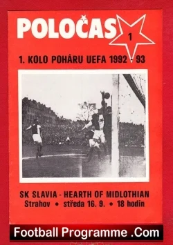 SK Slavia Prague v Heart Of Midlothian 1992 - Czech Republic - football programme