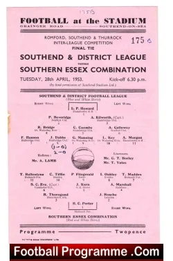 Southend District v Essex District 1953 - Romford Cup Final - football programme