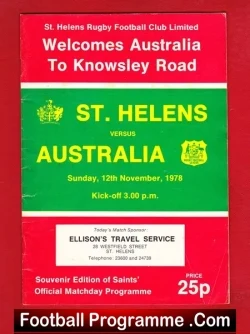 St Helens Rugby v Australia 1978 - Wallabies UK Tour - rugby programme