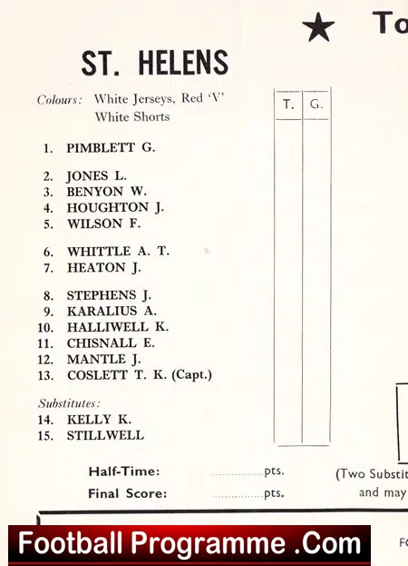 St Helens Rugby v New Zealand 1971 - NZ Tour
