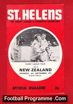St Helens Rugby v New Zealand 1971 - NZ Tour - rugby programme