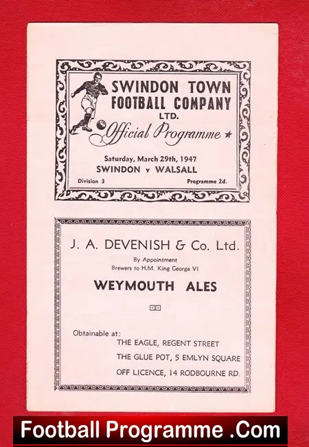 Swindon Town v Walsall 1947