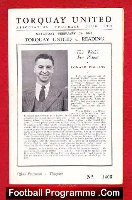 Torquay United v Reading 1949