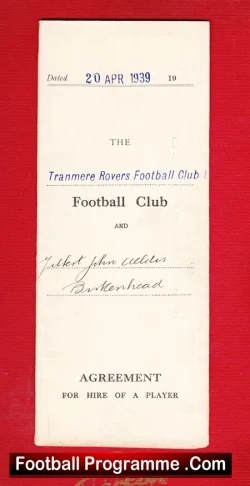 Tranmere Rovers Gil Alldis Genuine Football Player Contract 1939