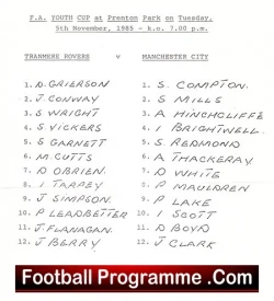Tranmere Rovers v Manchester City 1985 – Youth Cup Prenton Park