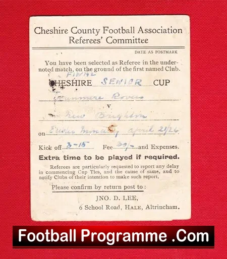 Tranmere Rovers v New Brighton 1924 – Senior Cup Final Card