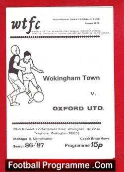 Wokingham Town v Oxford United 1986 - Pre Season Friendly - football programme