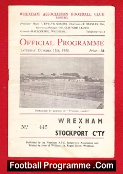 Wrexham v Stockport County 1956 - 1950s Programme - football programme
